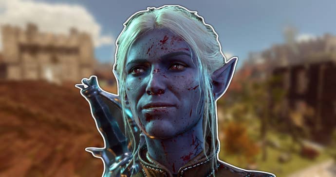 Minthara from Baldur’s Gate 3 in from of Athkatla in mod Path To Menzoberranzan.