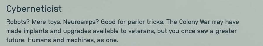 A description of the Starfield Cyberneticist background. - 4