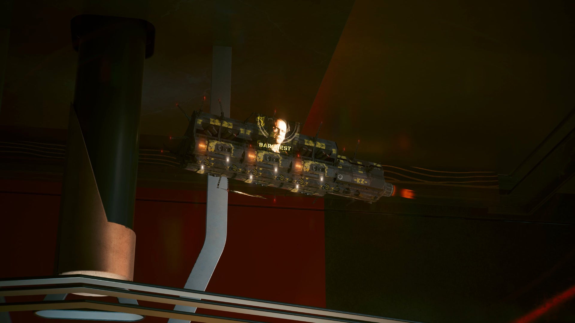 A mini version of Cyberpunk 2077's Phantom Liberty Bargest blimp flying around an apartment. - 1