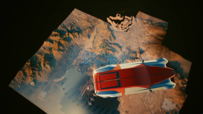 An Aerondight floating acold supra Night City successful Cyberpunk 2077.