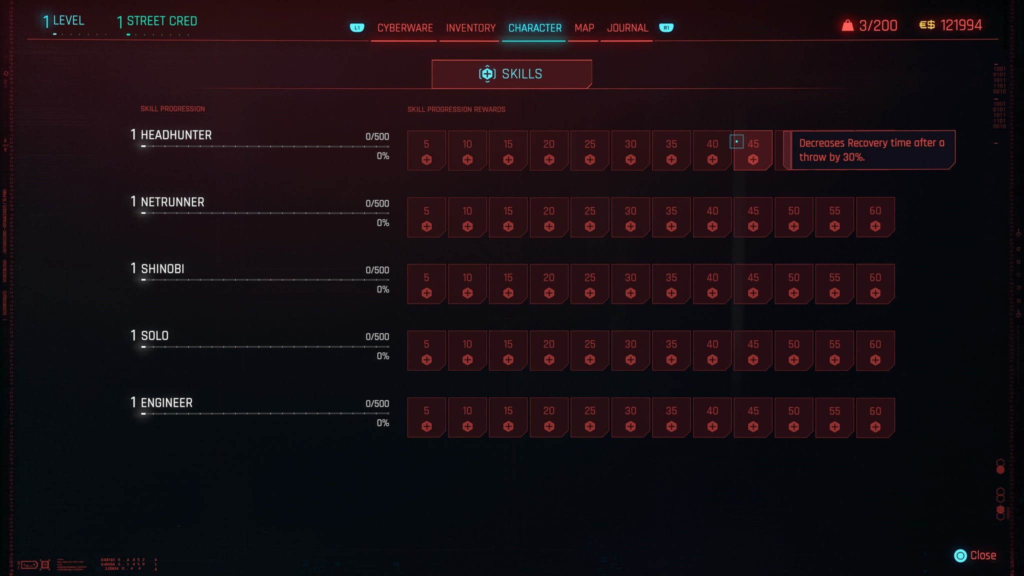 Cyberpunk 2077 skill progression and rank up bonuses - 6