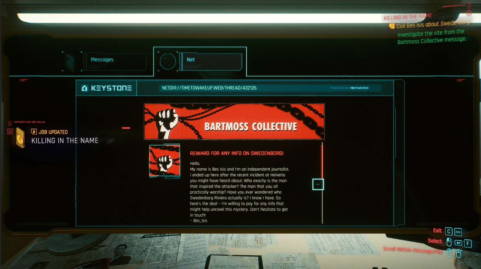 Cyberpunk 2077 Killing in the Name | Call Bes Isis, Scan for clues