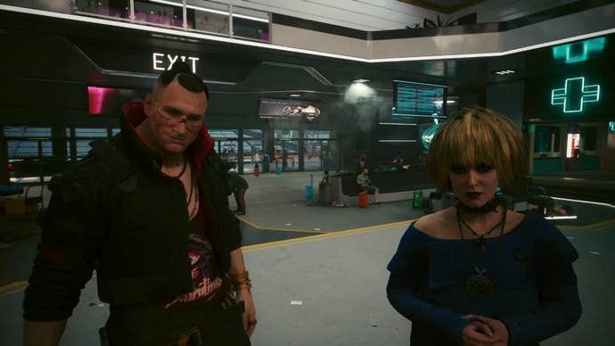 Jackie and Misty in Cyberpunk 2077’s Fresh Start mod intro.