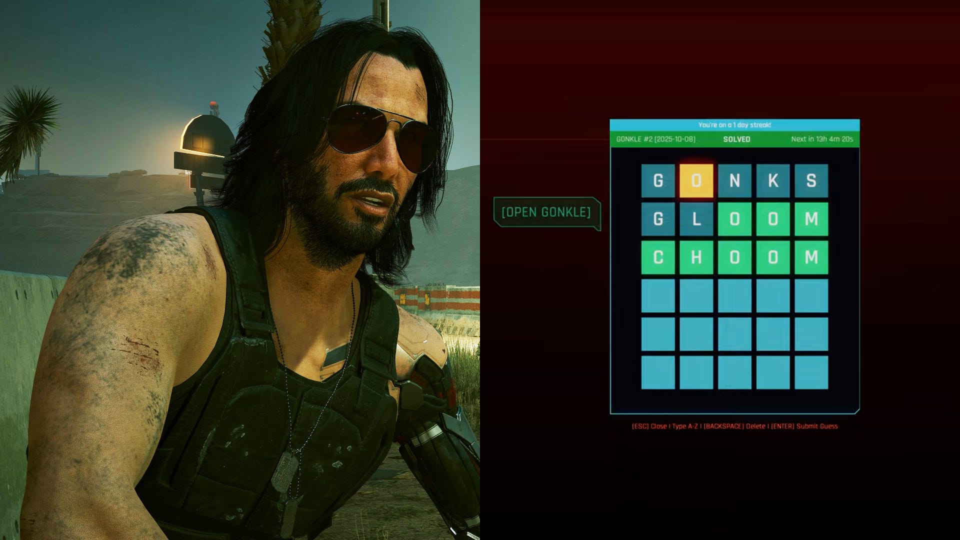 Johnny Silverhand adjacent  to a connection     puzzle from Cyberpunk 2077 mod Gonkle.