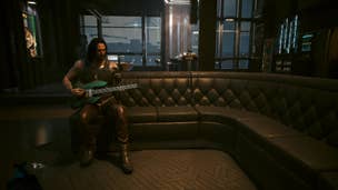 Johnny Silverhand in one of V's posh apartments in Cyberpunk 2077.