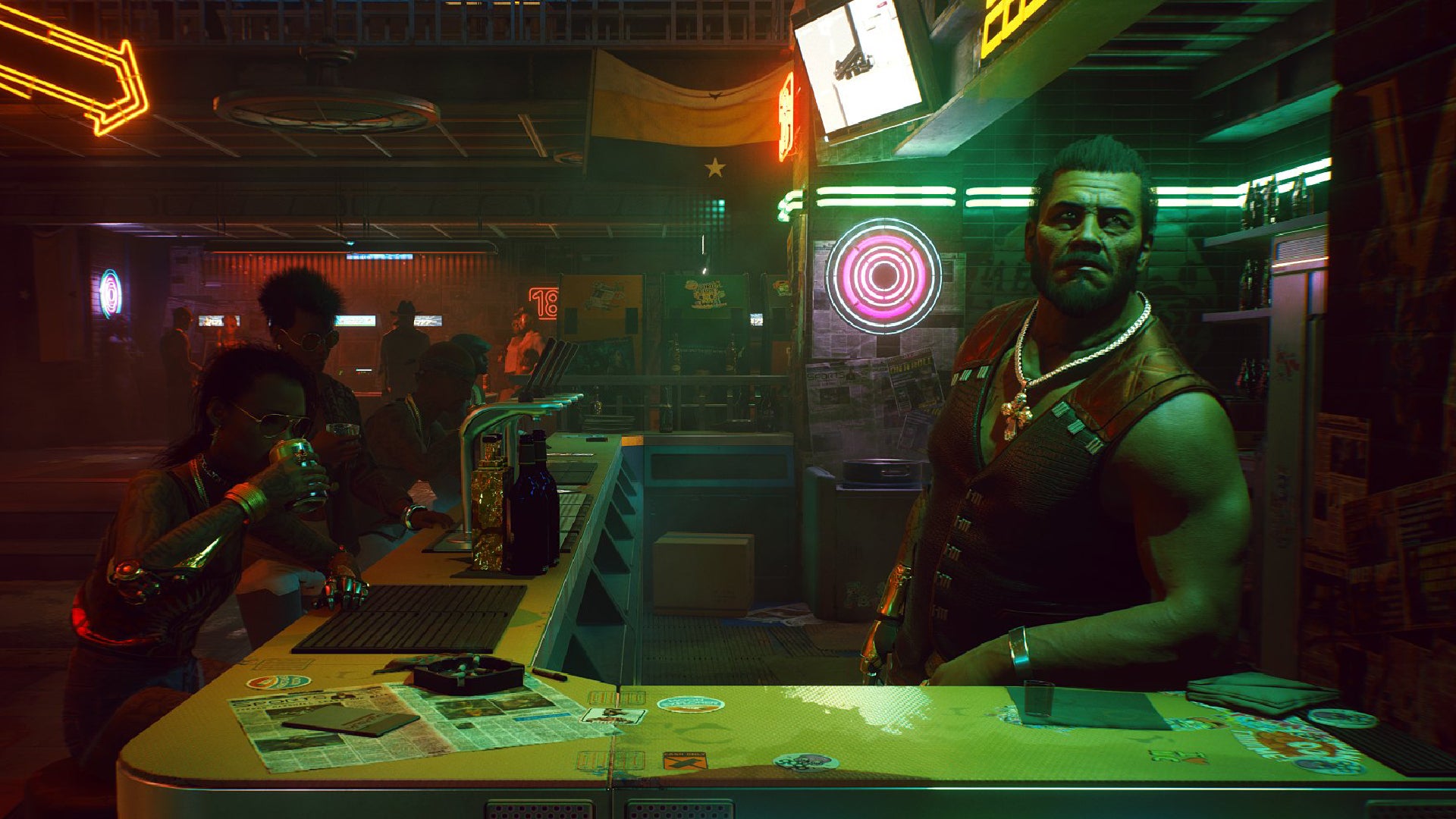 The bartender in Cyberpunk 2077 look at the camera in a futuristic bar. - 6