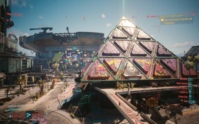 Dogtown’s pyramid houses a nightclub and looks great at all times of day in Cyberpunk 2077: Phantom Liberty.