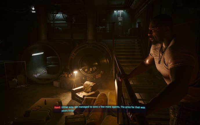 Solomon Reed being a happy man in Cyberpunk 2077: Phantom Liberty.