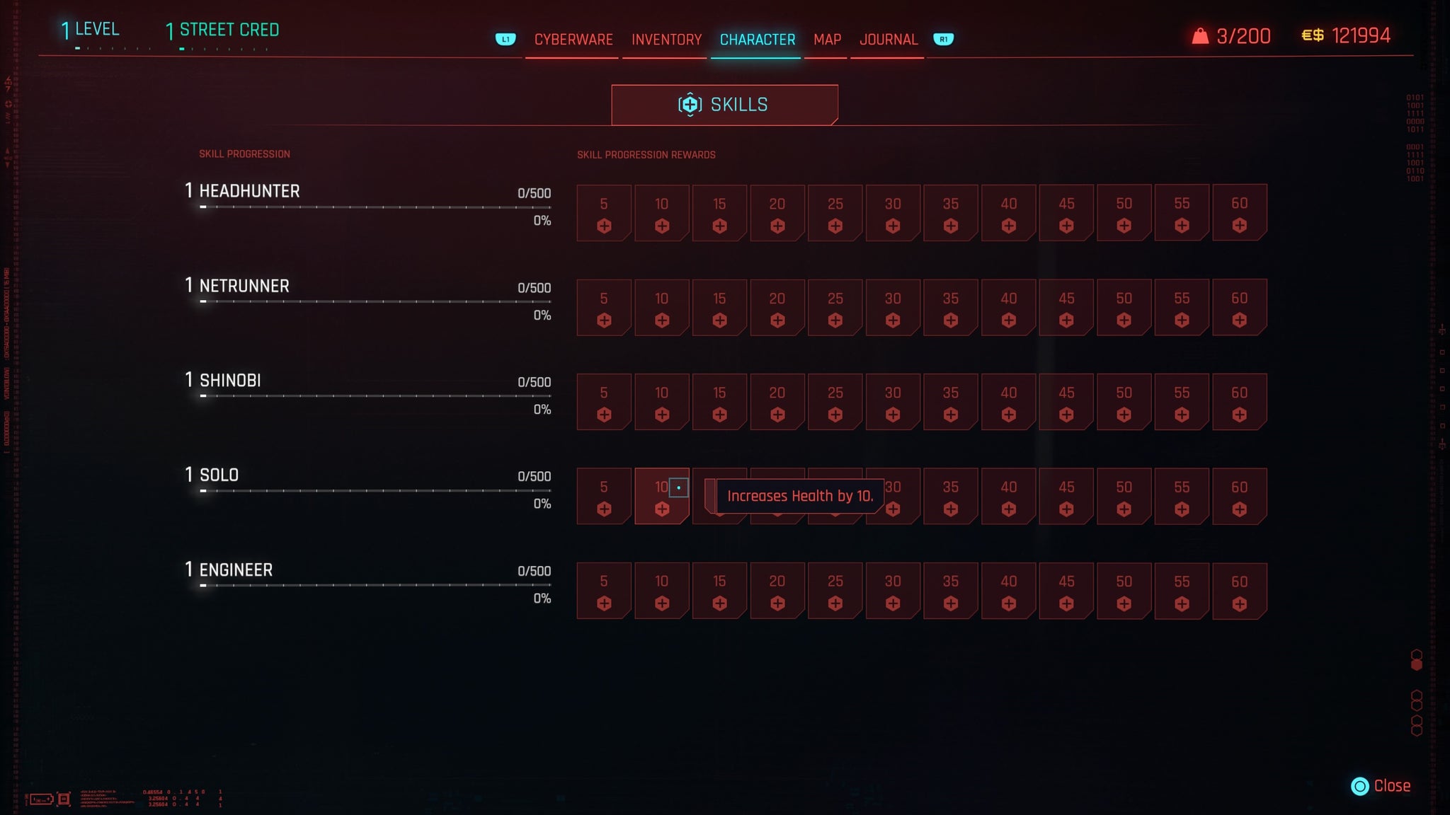 Cyberpunk 2077 skill progression and rank up bonuses - 4