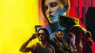 cyberpunk-2077-ultimate-edition cover showing character such as V and Johnny Silverhand on a yellow background