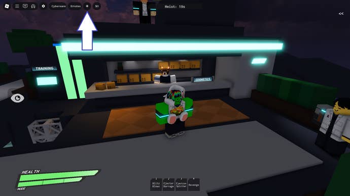 A screenshot of Cyberpunking in Roblox showing the game's + button.