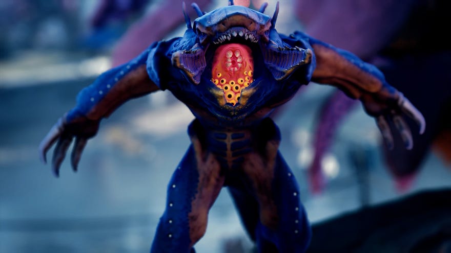 A close-up of an angry Marauder in The Cycle: Frontier.