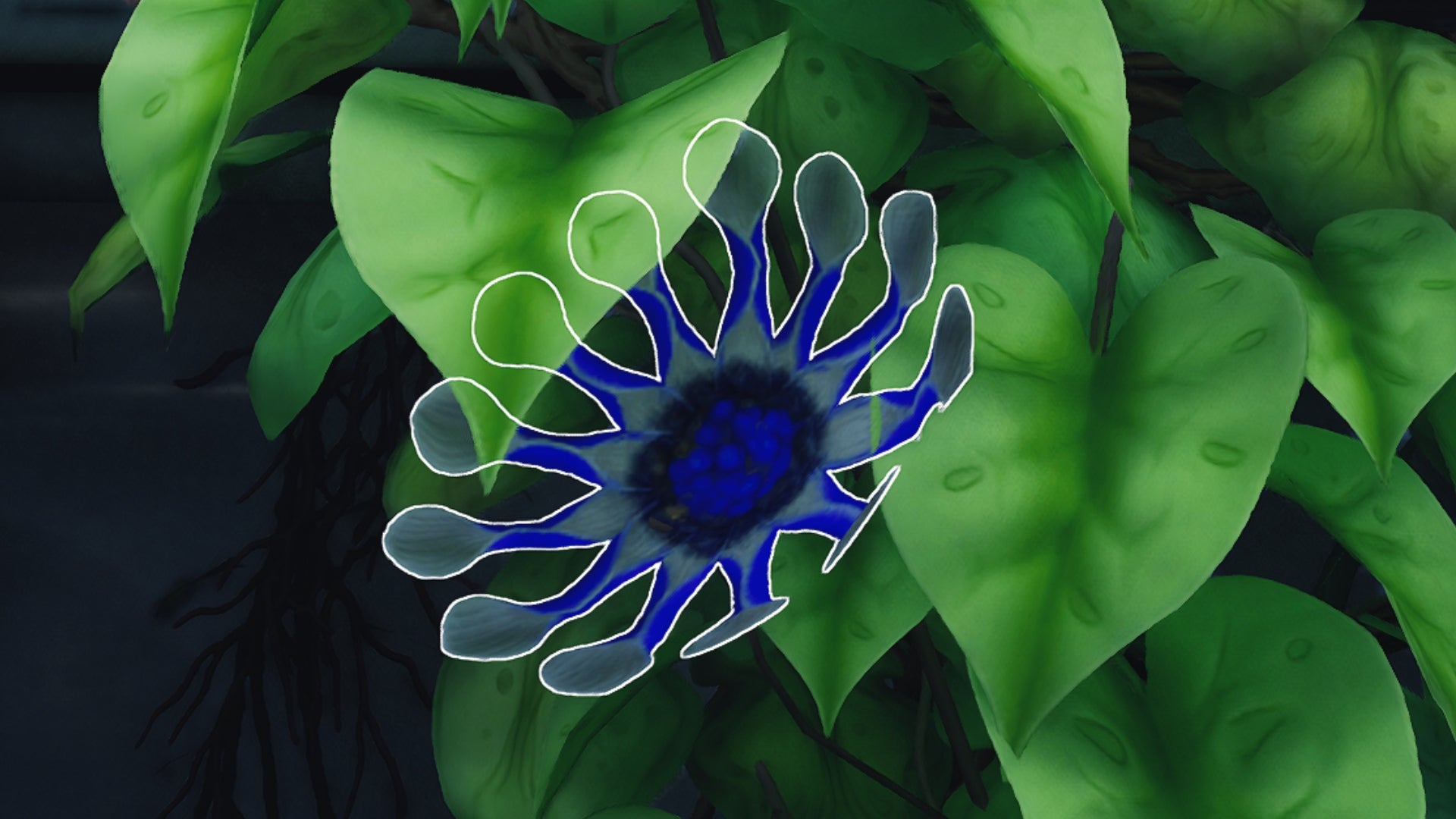 A close-up screenshot of a Pale Ivy Blossom plant in The Cycle: Frontier.