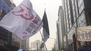 D. Va bunny flag and stickers spotted at South Korean Women's March