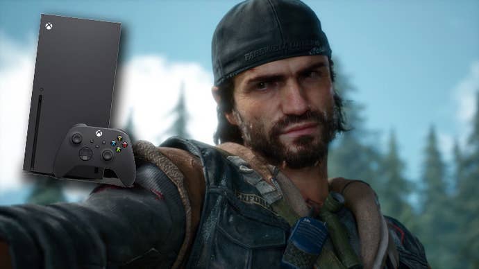 Days Gone’s main character looking at an Xbox Series X.