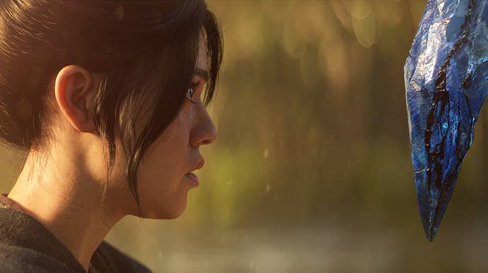 Official Diablo 4 Vessel of Hatred image showing Neyrelle facing a blue corrupted crystal