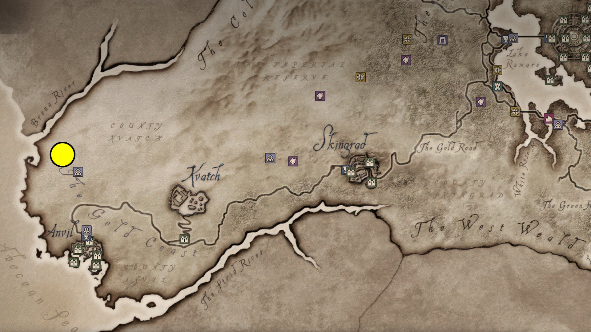 The map location of Malacath's Daedric Shrine in Oblivion. - 12
