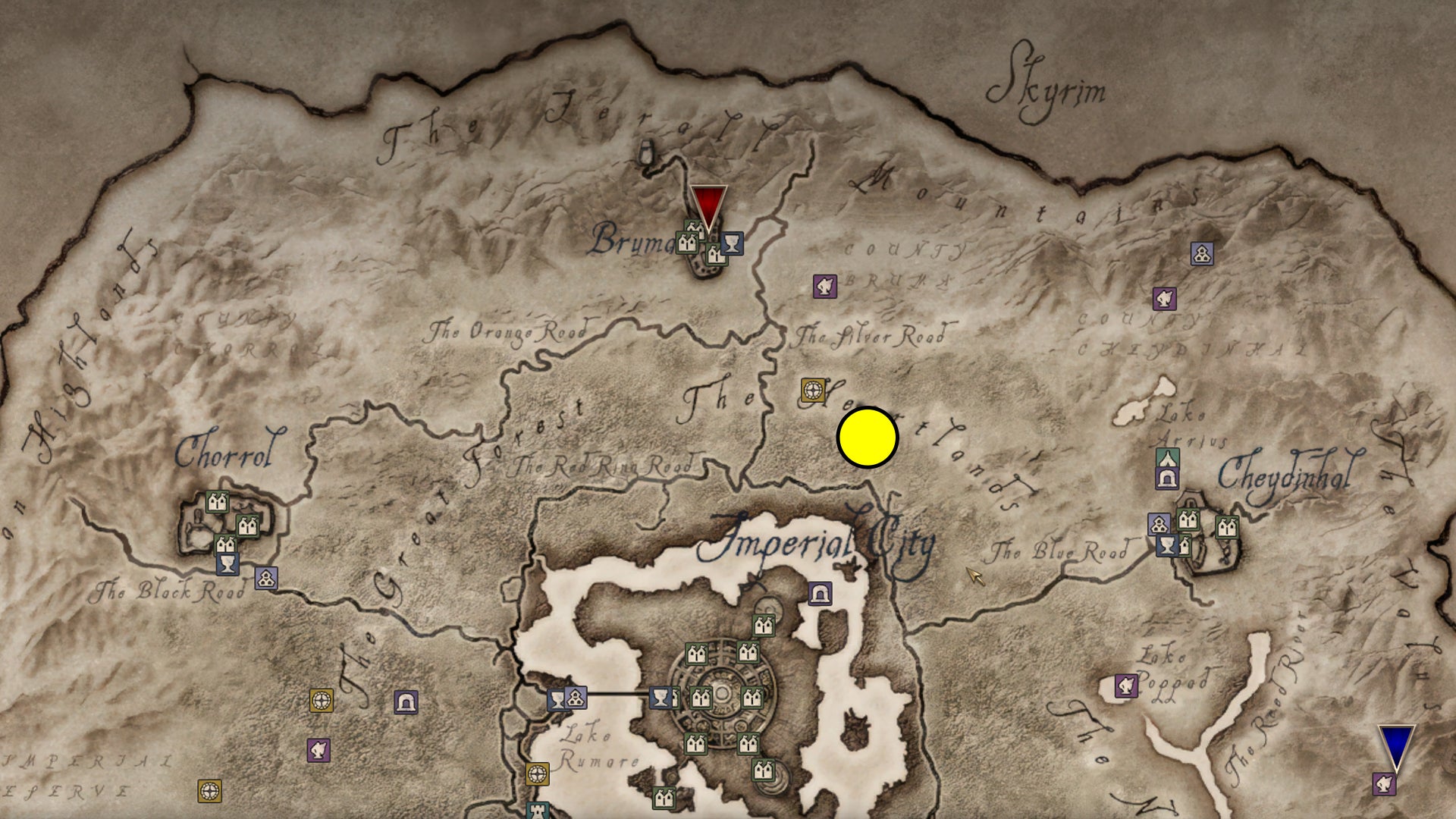 The map location of Mephala's Daedric Shrine in Oblivion. - 14