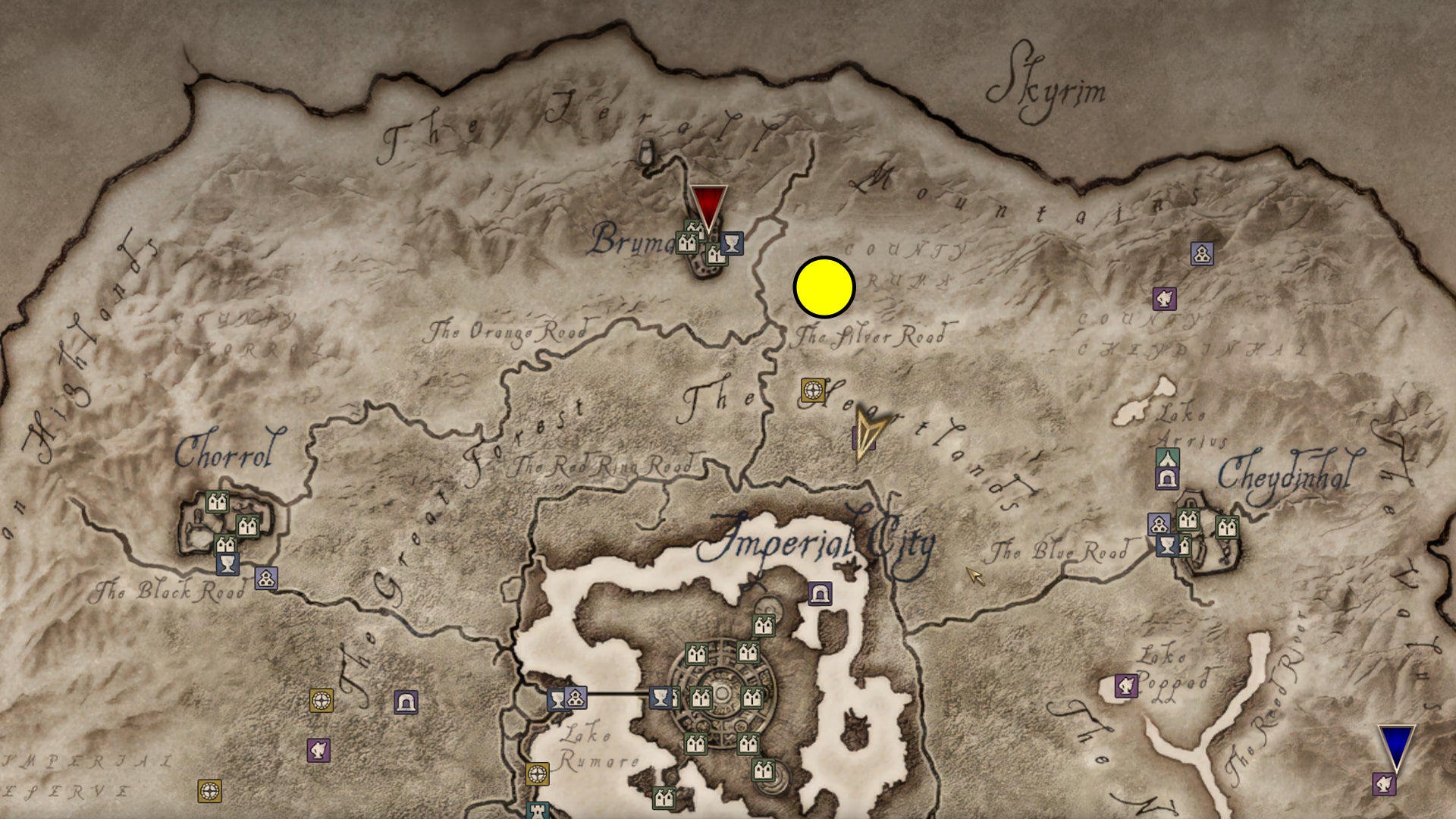 The map location of Namira's Daedric Shrine in Oblivion. - 7
