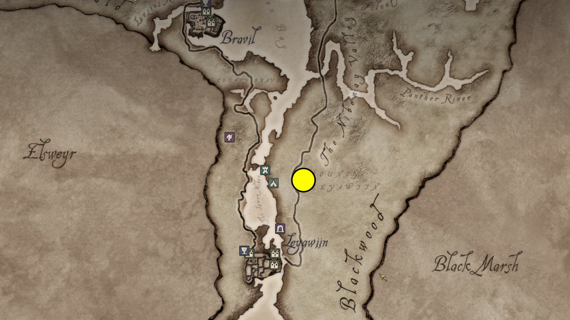 The map location of Nocturnal's Daedric Shrine in Oblivion. - 11