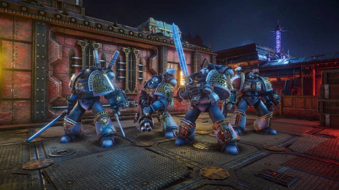 Four Grey Knights stand ready to fight in Warhammer 40K: Chaos Gate - Daemonhunters
