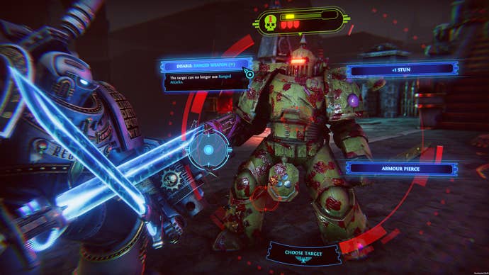 A close-up of Warhammer 40K: Chaos Gate - Daemonhunters' Precision Targetting melee combat system menu
