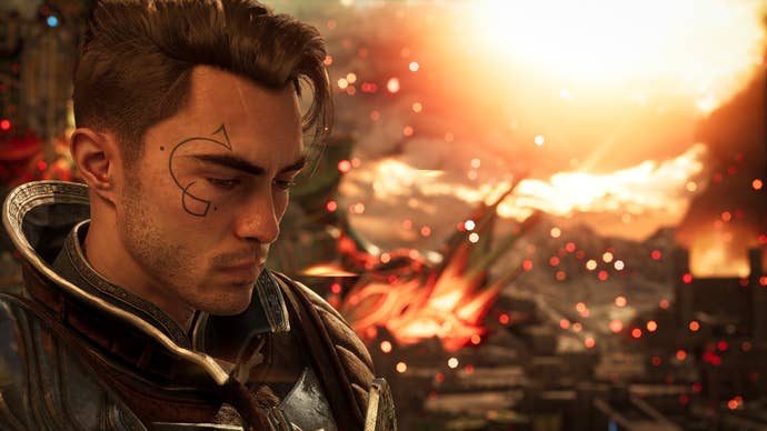 A character in Immortals of Aveum looking at something.