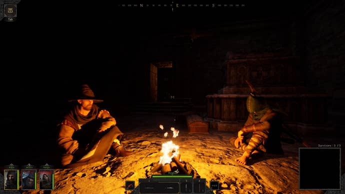 dark and darker image of players round a fire.