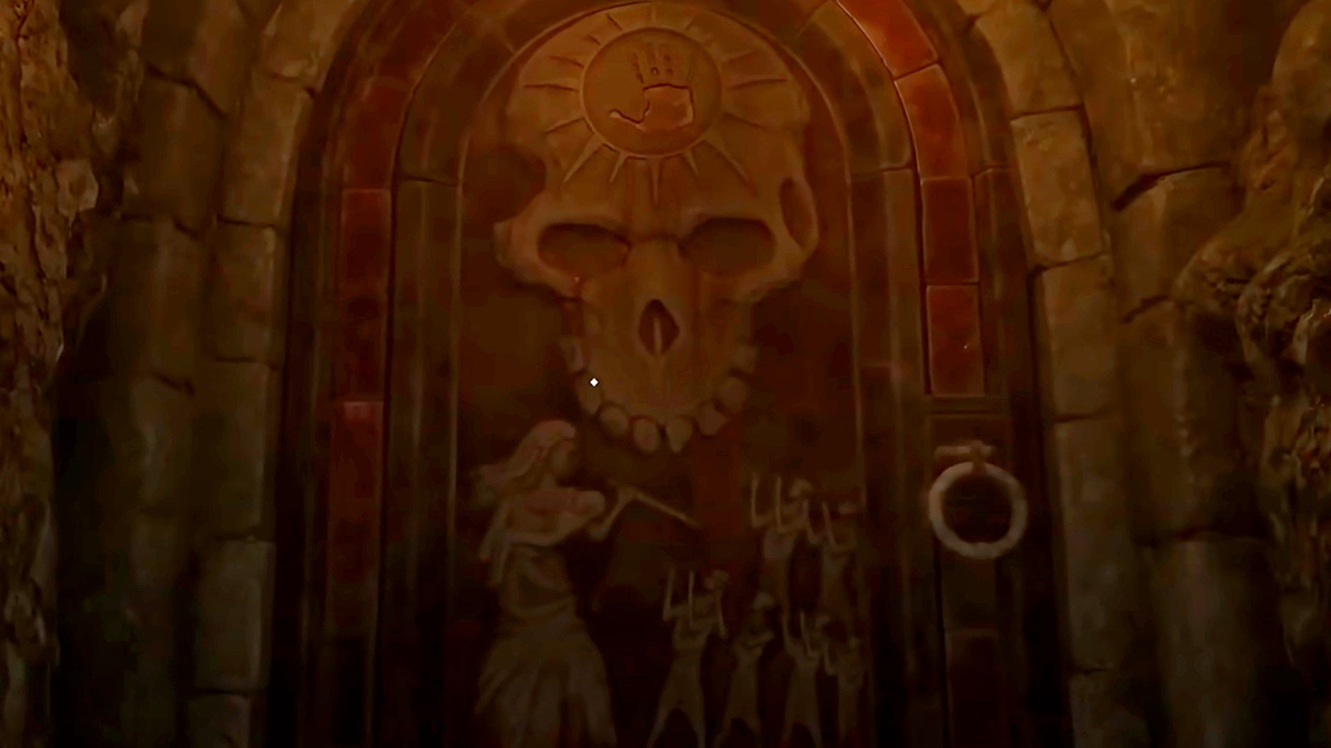 A not-so-subtle door with a skull on it, marking the entrance to the Dark Brotherhood sanctuary in The Elder Scrolls IV: Oblivion Remastered. - 1