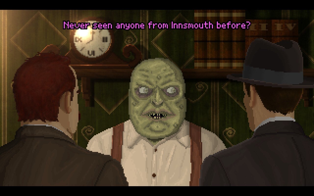 Chatting with a greenish, fish-like former resident of Innsmouth in The Dark Rites of Arkham. - 10