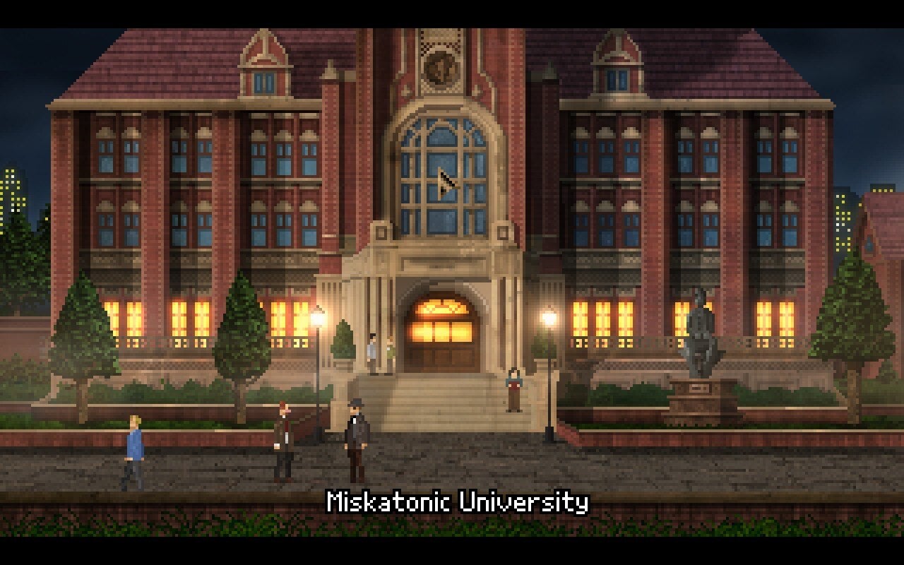 An impressive collegiate building at Miskatonic University in The Dark Rites of Arkham. - 4