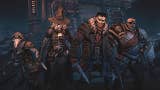 Darkest Dungeon 2 artwork showing four of its menacing playable heroes standing in a gloomy alleyway.