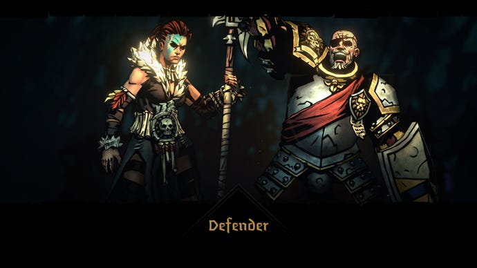 One character defends another in Darkest Dungeon 2