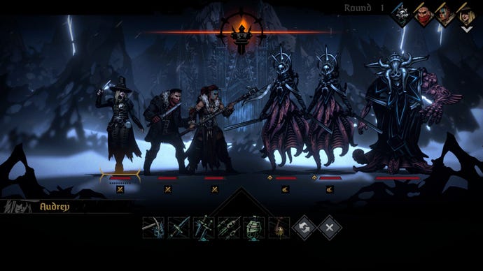 A battle scene in Darkest Dungeon 2