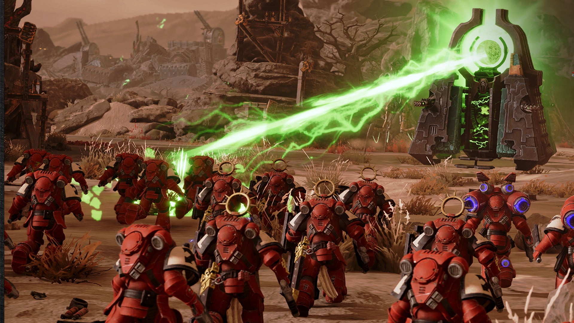 Space Marines getting torched by Necrons in Dawn of War IV