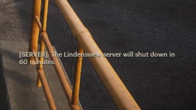 A message in The Day Before that says: “The Lindensview server will shut down in 60 minutes”.