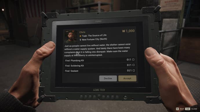 Looking at a fetch quest from Chris in The Day Before.