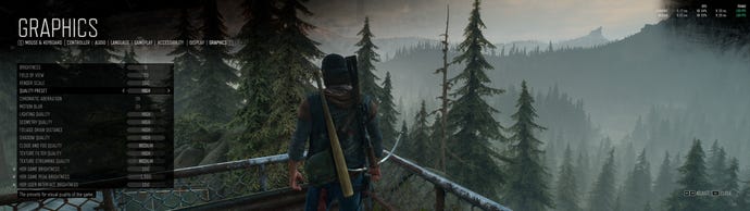 Days Gone’s PC graphics menu showing the game using the High quality preset