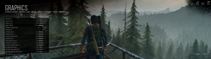 Days Gone’s PC graphics menu showing the game using the Medium quality preset