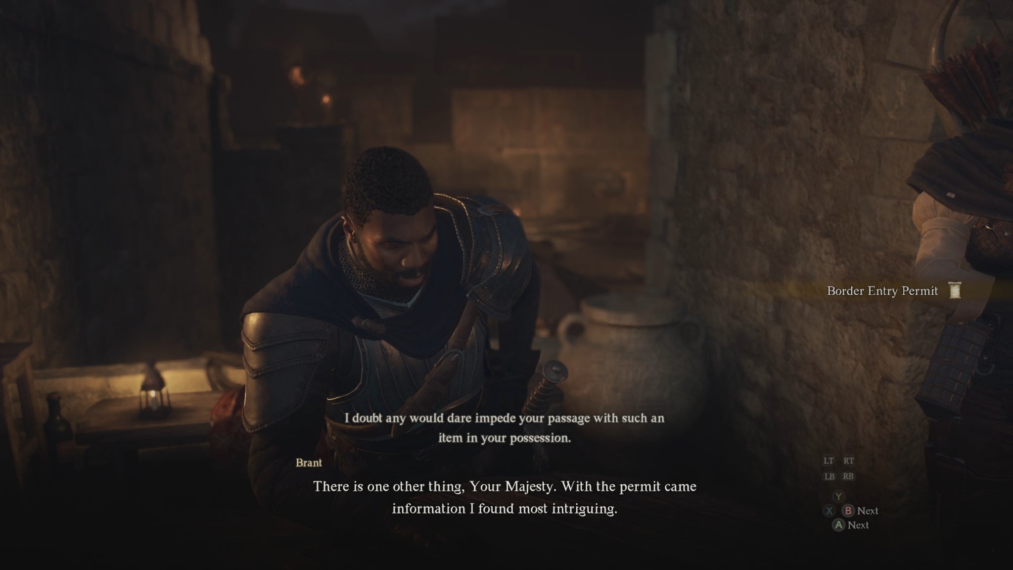 Captain Brant gives the player in Dragon's Dogma 2 a Border Entry Permit. - 5