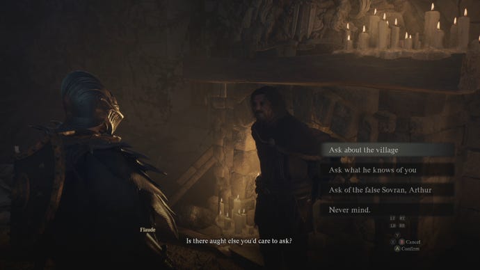 The player in Dragon's Dogma 2 speaks to Flaude in his manor.
