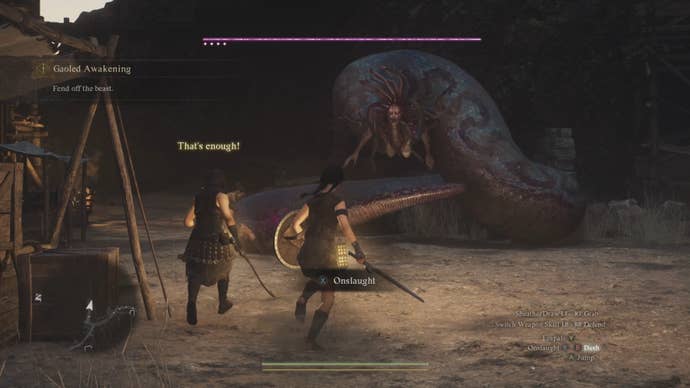 The player fights a Gorgon in the first mission of Dragon’s Dogma 2.