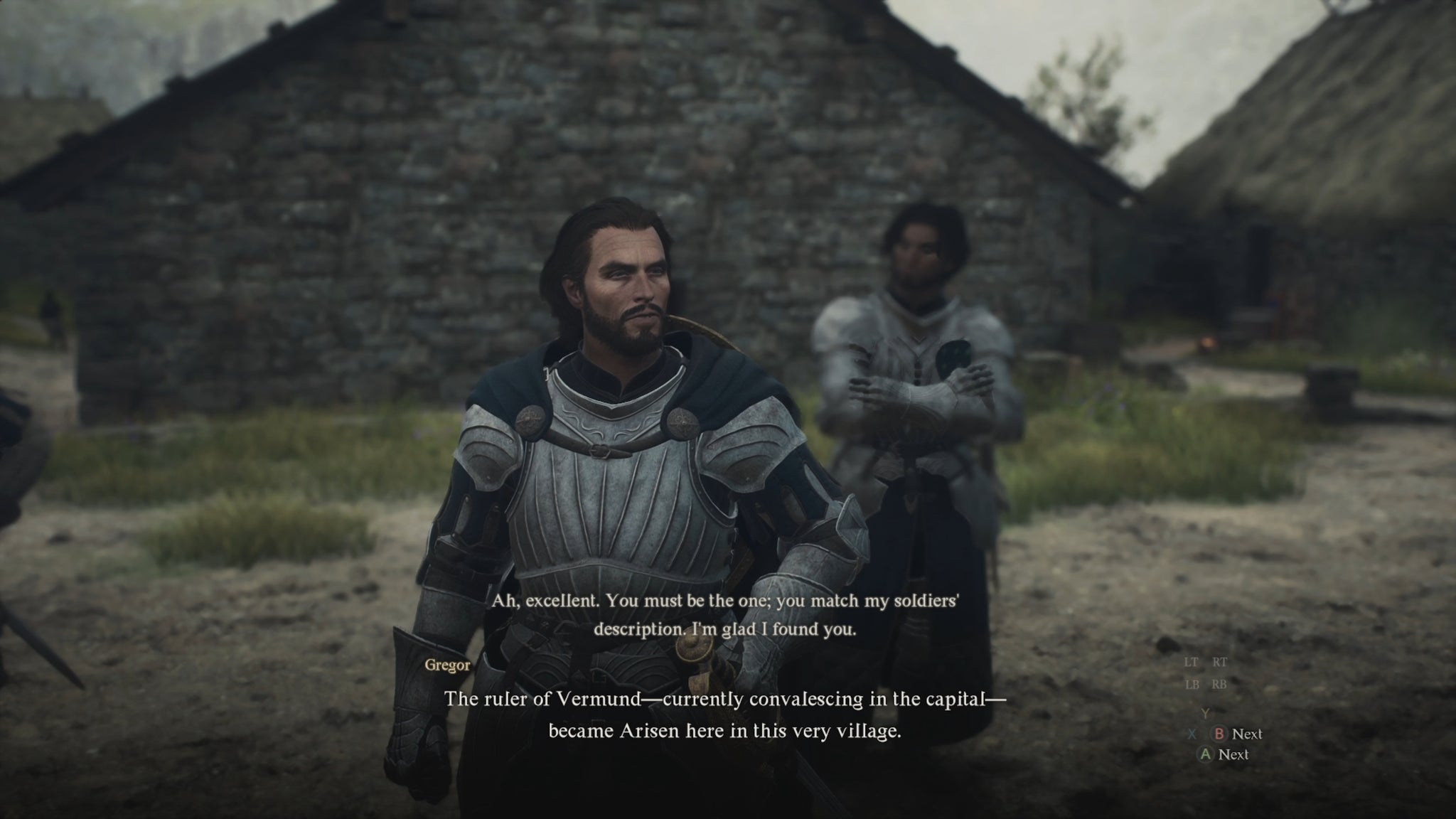The player speaks to a guard named Gregor in Dragon's Dogma 2. - 7