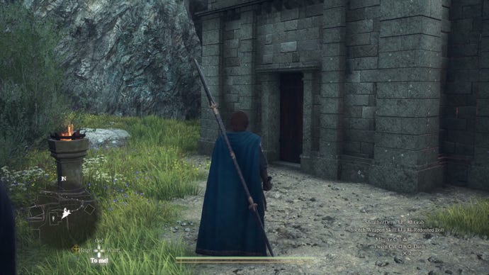 The player approaching a sealed stone house in Dragon's Dogma 2