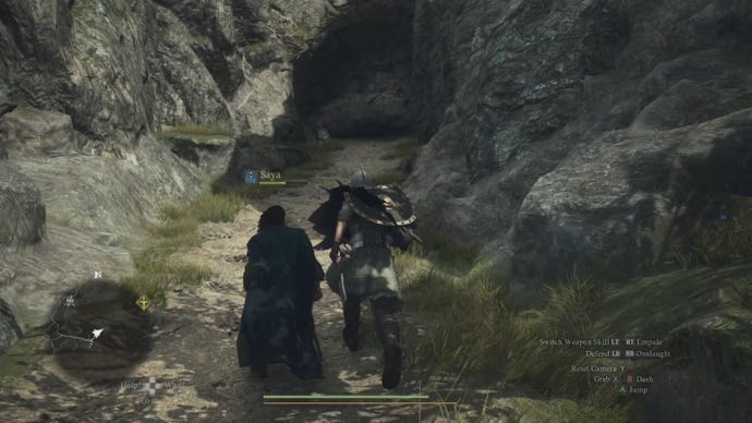 The player in Dragon's Dogma 2 looks at a landslide blocking a road.