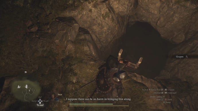 The player prepares to descend a ladder down into the Nameless Village Depths in Dragon's Dogma 2.