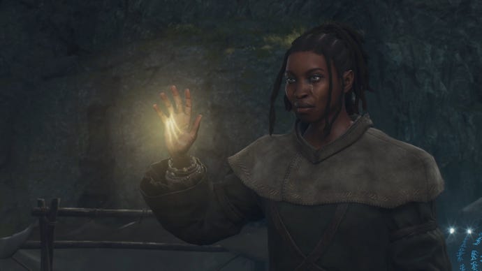 A pawn is summoned and raises her hand in greeting in Dragon's Dogma 2.