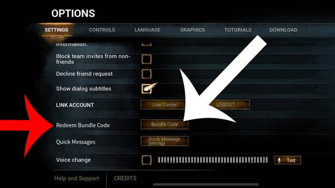 Arrow pointing at the buttons players have to press to access the codes menu in Dead by Daylight Mobile.