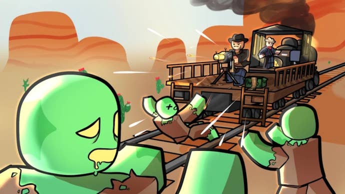 A zombie approaching a train in Dead Rails