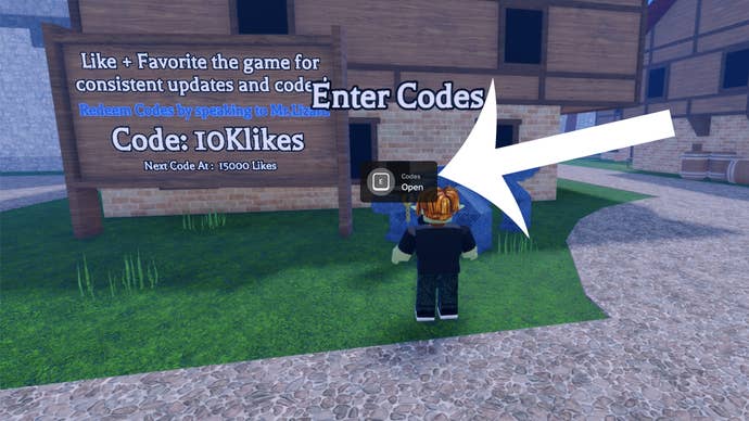 An arrow pointing on the button must press the players if they want to exchange codes in the Roblox game spells.